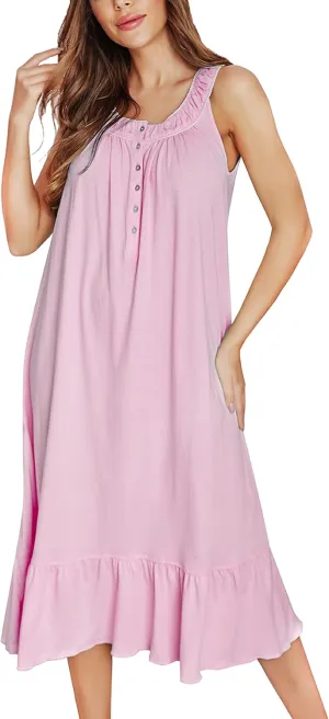 IZZY   TOBY 100% Cotton Nightgowns for Women Soft Ladies Gowns Sleepwear Long Sleeveless Nightgown