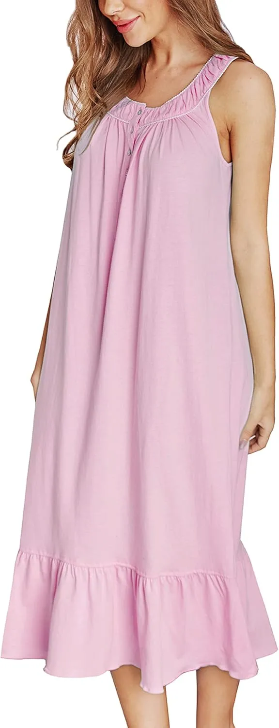 IZZY   TOBY 100% Cotton Nightgowns for Women Soft Ladies Gowns Sleepwear Long Sleeveless Nightgown