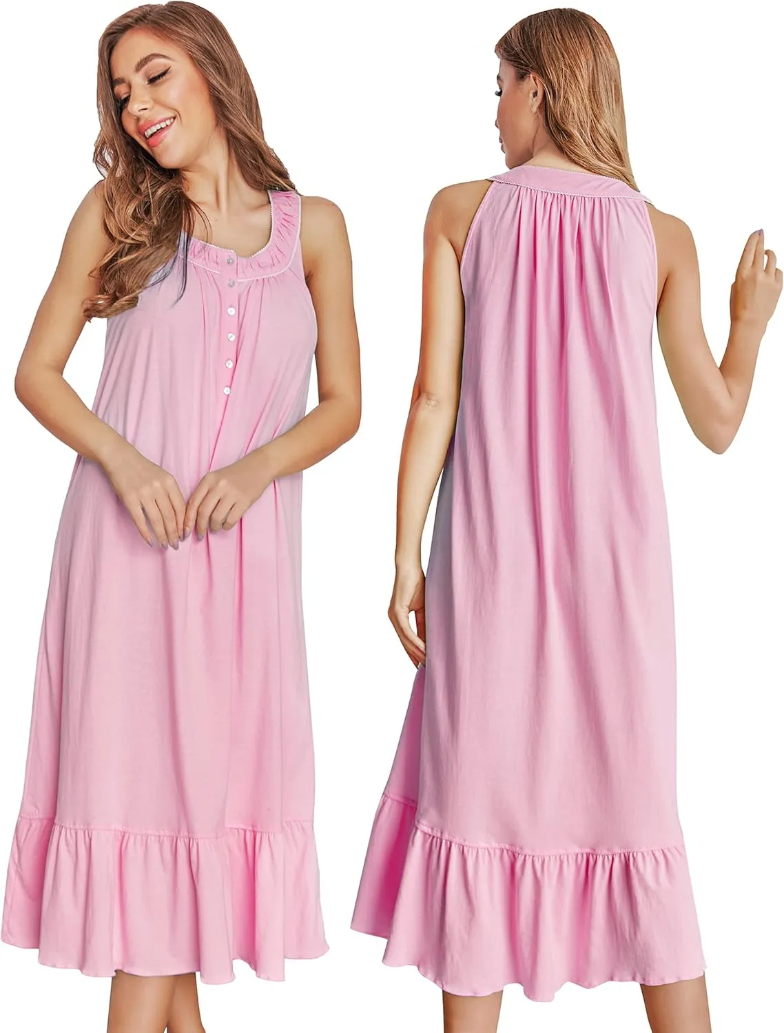 IZZY   TOBY 100% Cotton Nightgowns for Women Soft Ladies Gowns Sleepwear Long Sleeveless Nightgown