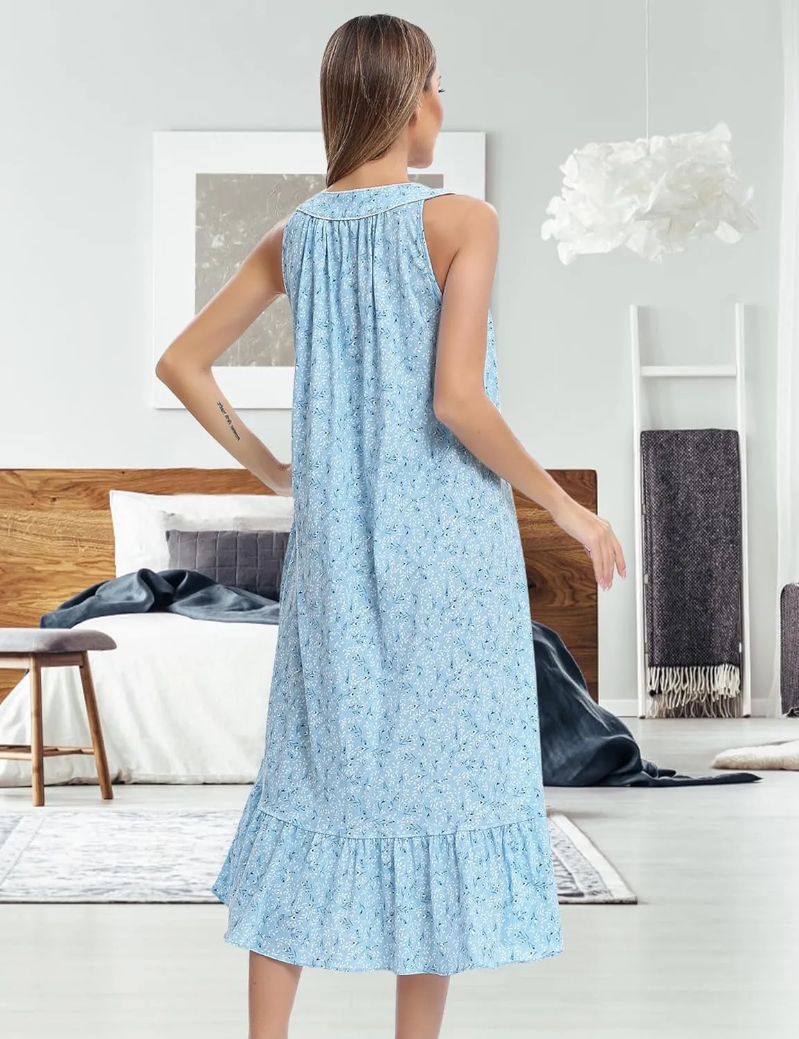 IZZY   TOBY Nightgowns for Women Knit Cotton Night Dress Soft Sleeveless Ladies Gowns