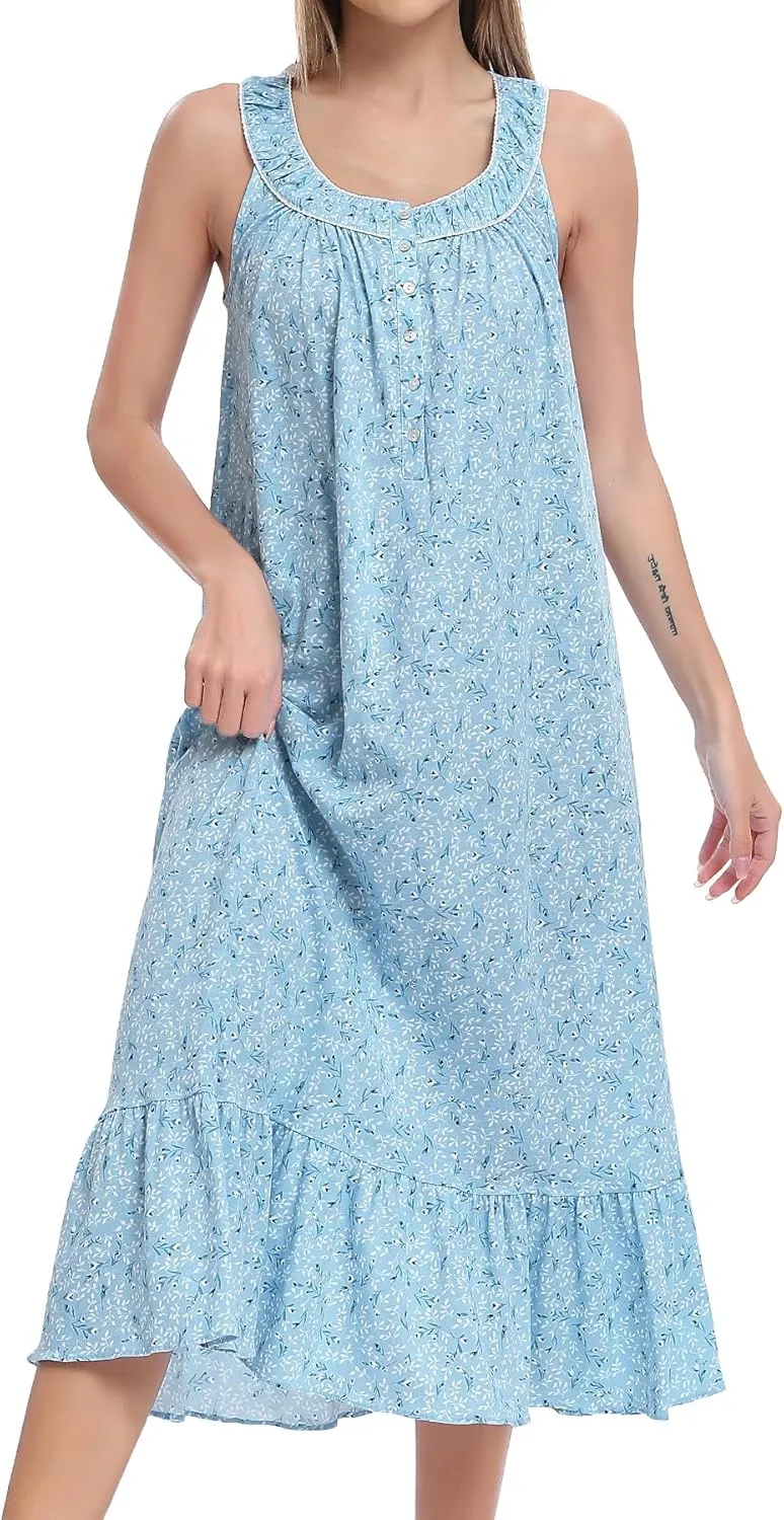 IZZY   TOBY Nightgowns for Women Knit Cotton Night Dress Soft Sleeveless Ladies Gowns
