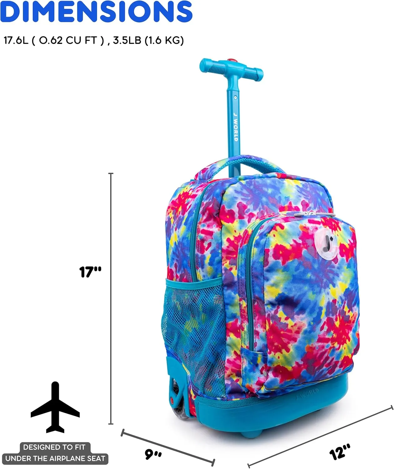 J World New York Kids' Sunny Rolling Backpack Adults, Tie Dye, One Size