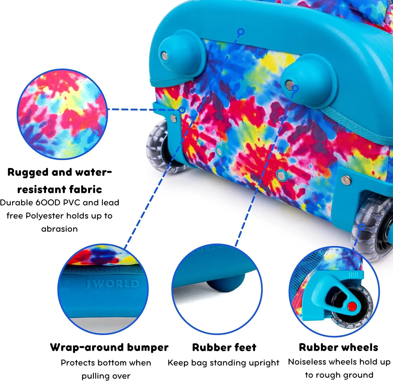 J World New York Kids' Sunny Rolling Backpack Adults, Tie Dye, One Size