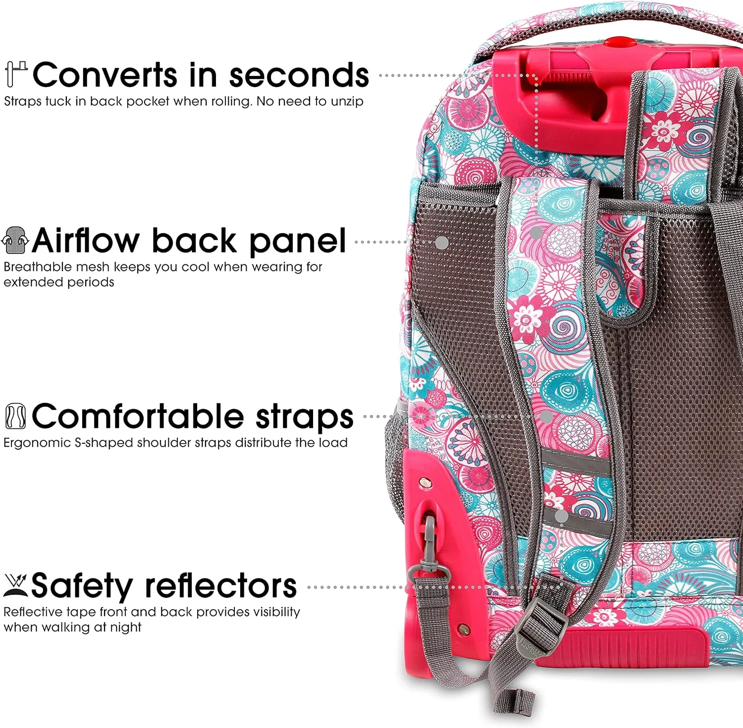 J World New York Sundance Rolling Backpack Girl Boy Roller Bookbag, Blue Raspberry, 20 Inch
