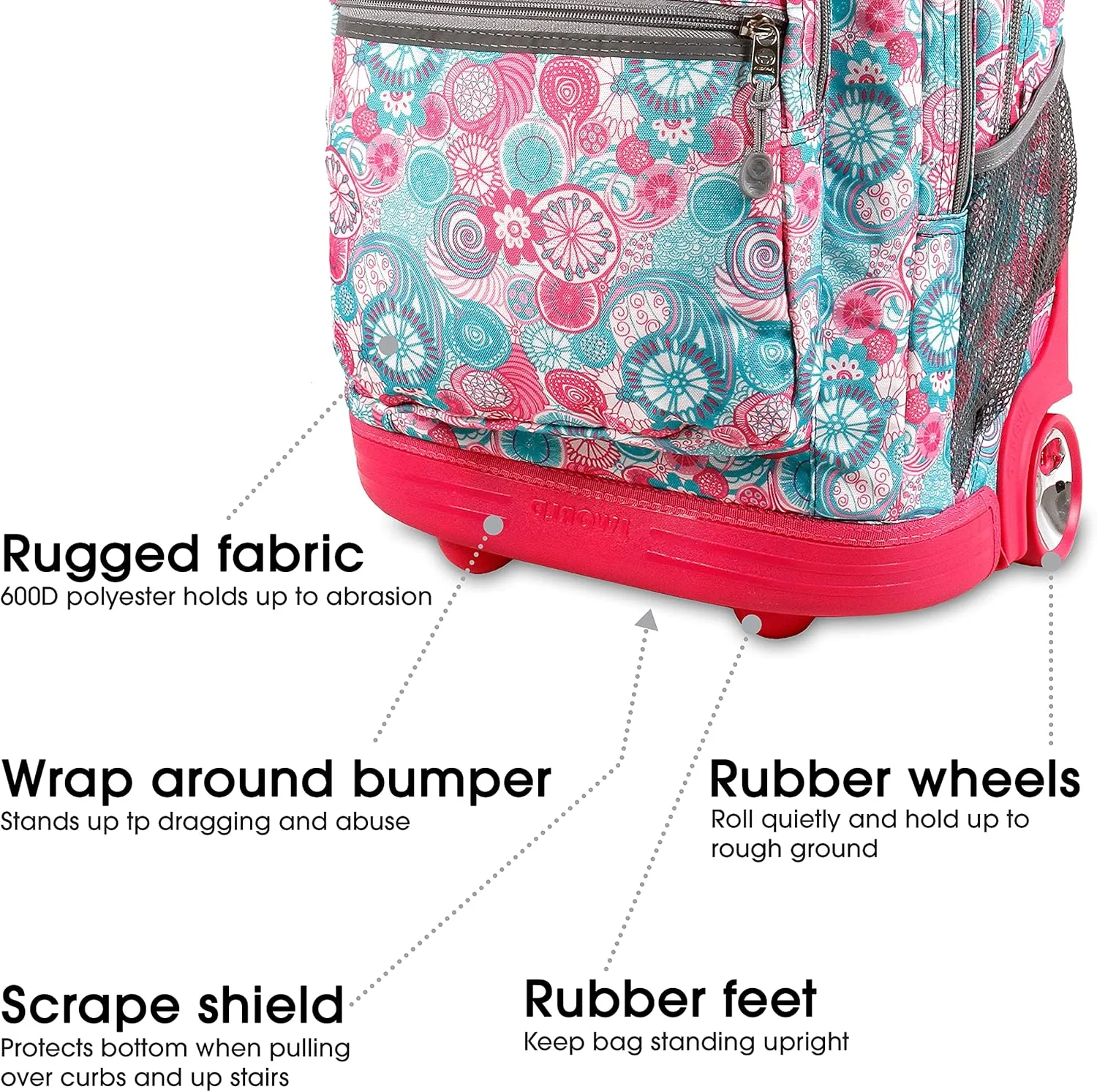 J World New York Sundance Rolling Backpack Girl Boy Roller Bookbag, Blue Raspberry, 20 Inch
