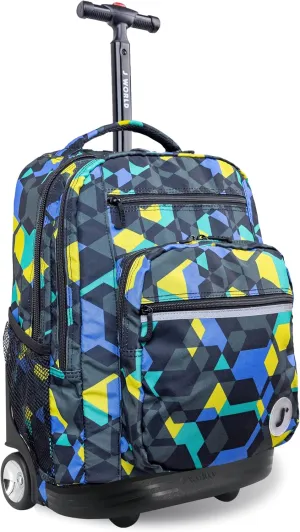 J World New York Sundance Rolling Backpack Girl Boy Roller Bookbag, Cubes, 20 Inch