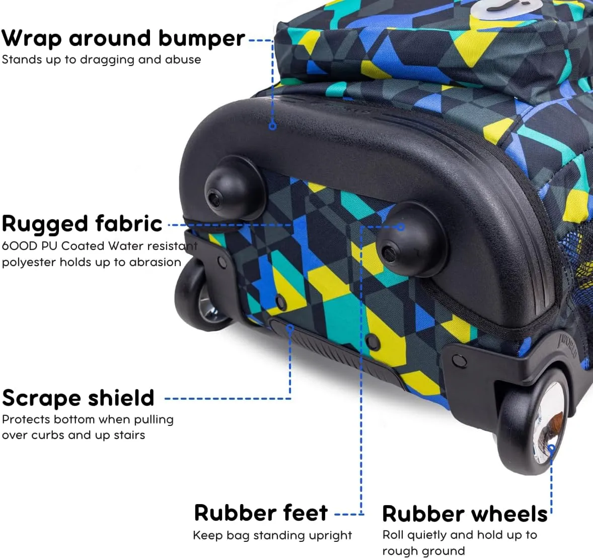 J World New York Sundance Rolling Backpack Girl Boy Roller Bookbag, Cubes, 20 Inch