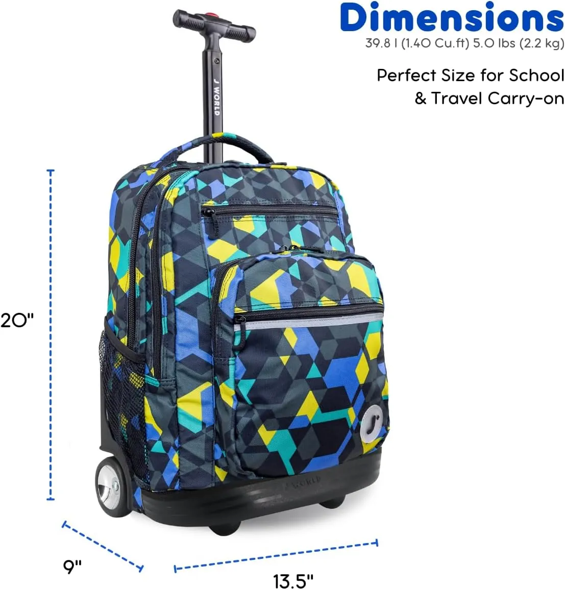 J World New York Sundance Rolling Backpack Girl Boy Roller Bookbag, Cubes, 20 Inch
