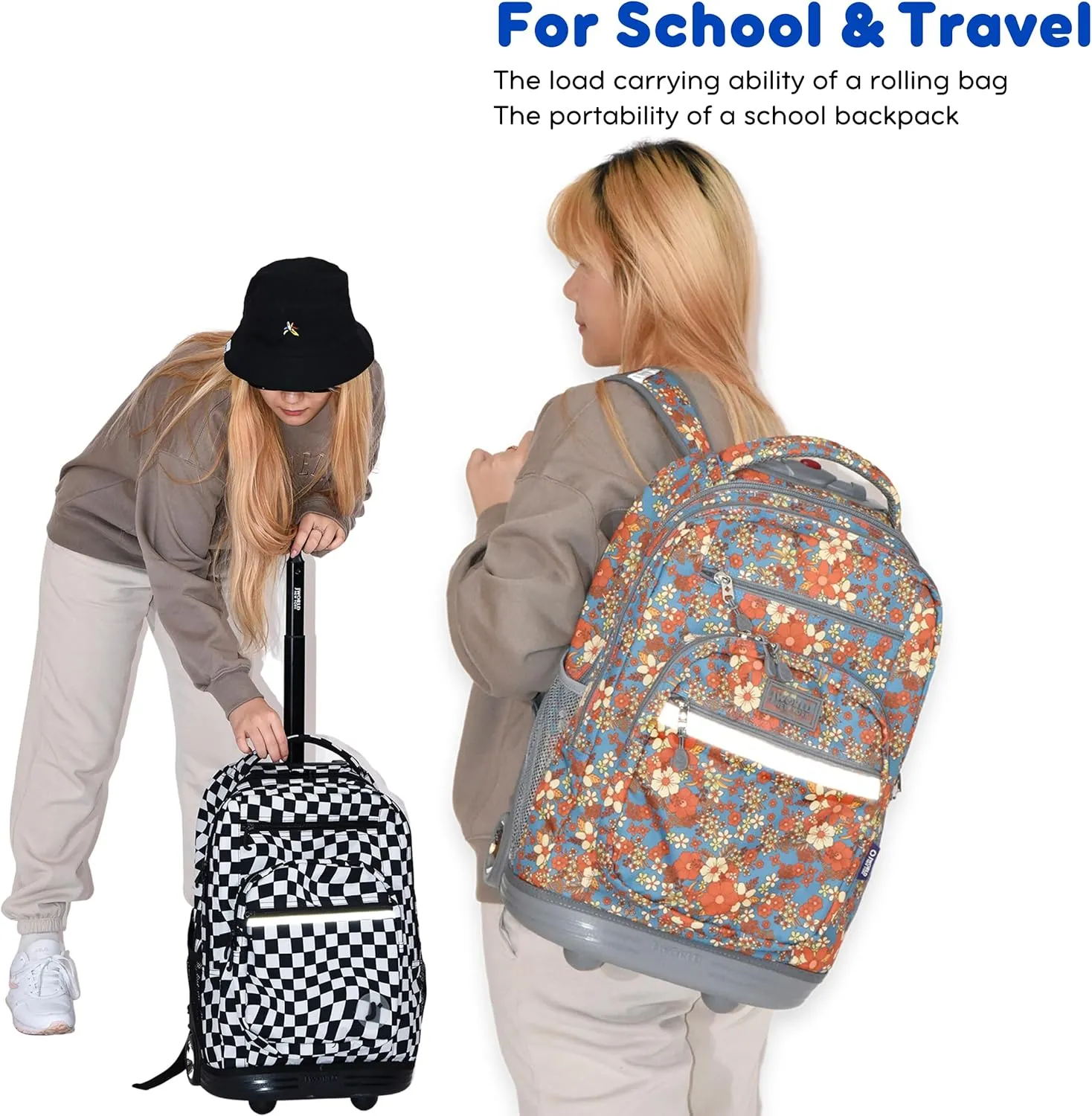 J World New York Sundance Rolling Backpack Girl Boy Roller Bookbag, Proud, 20 Inch