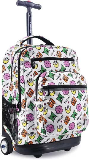 J World New York Sundance Rolling Backpack Girl Boy Roller Bookbag, Proud, 20 Inch