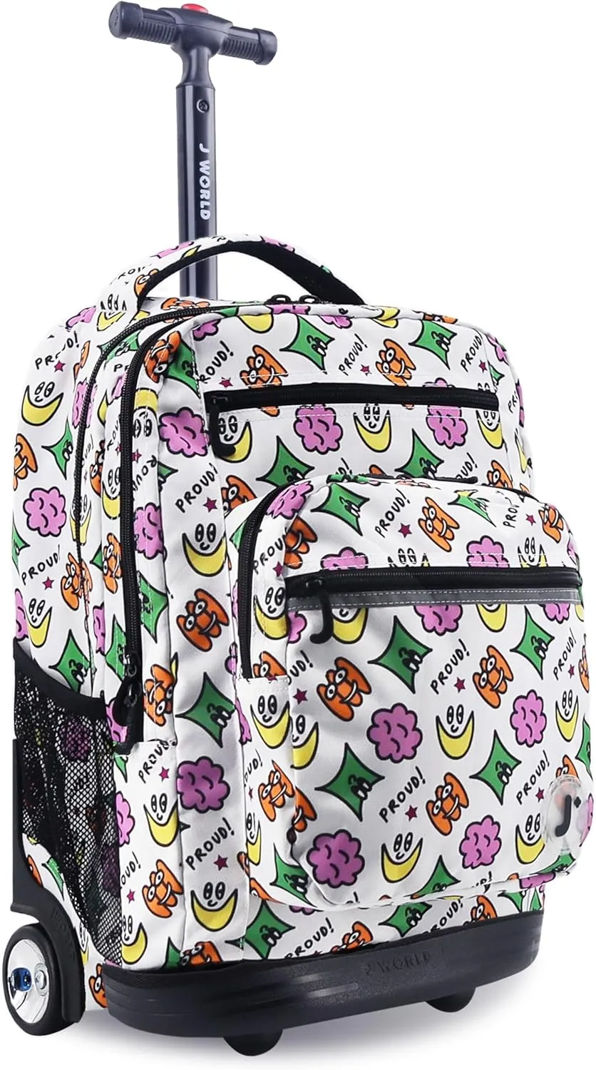 J World New York Sundance Rolling Backpack Girl Boy Roller Bookbag, Proud, 20 Inch