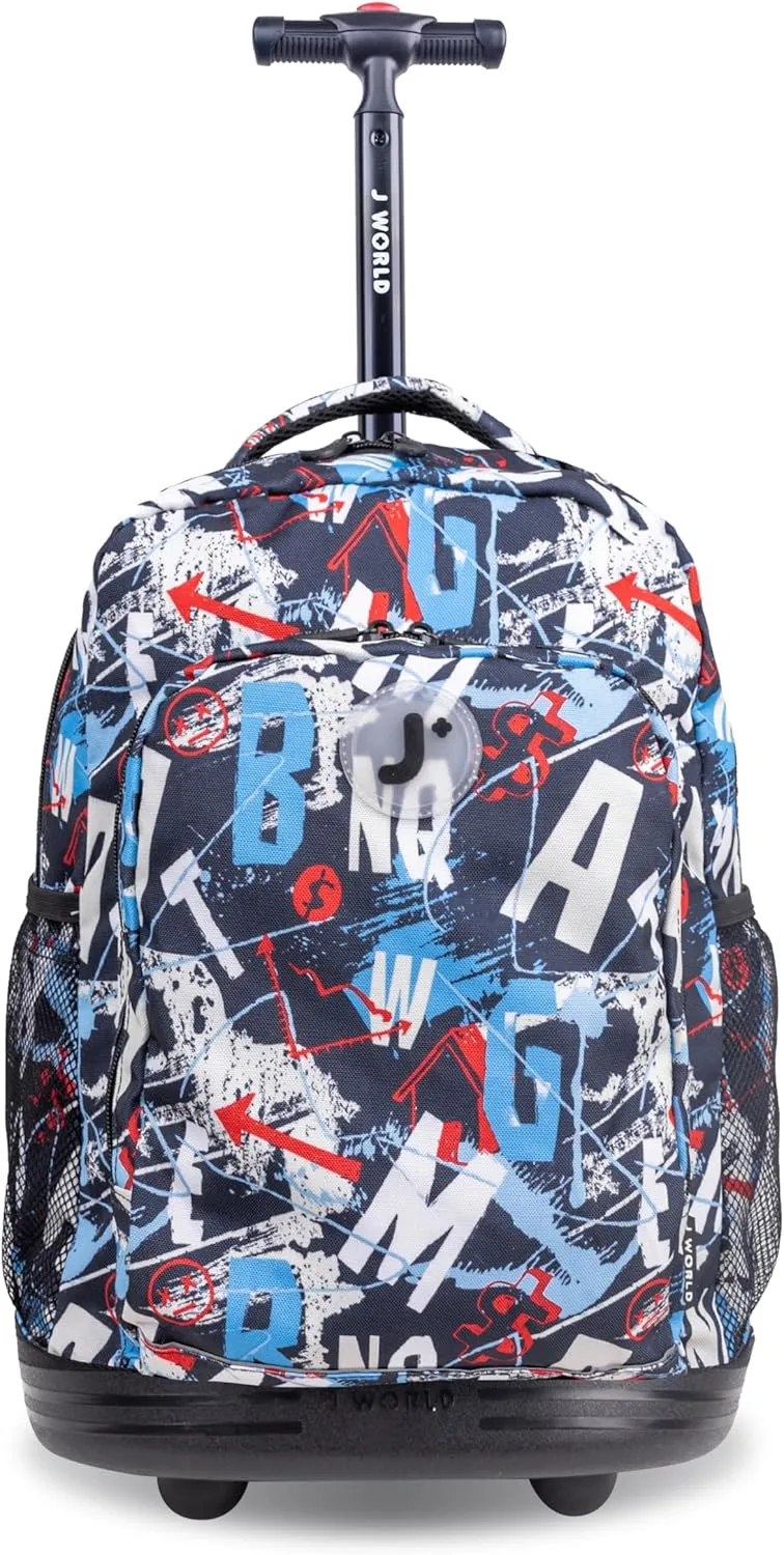 J World New York Sunny Rolling Backpack for Kids and Adults, Graffiti, 17 X 11.5X 5.5" (H X W X D)"