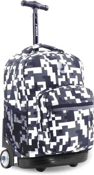 J World New York Sunrise Kids Rolling Backpack for Girls Boys Teen. Roller Bookbag with Wheels, Camo, 18"