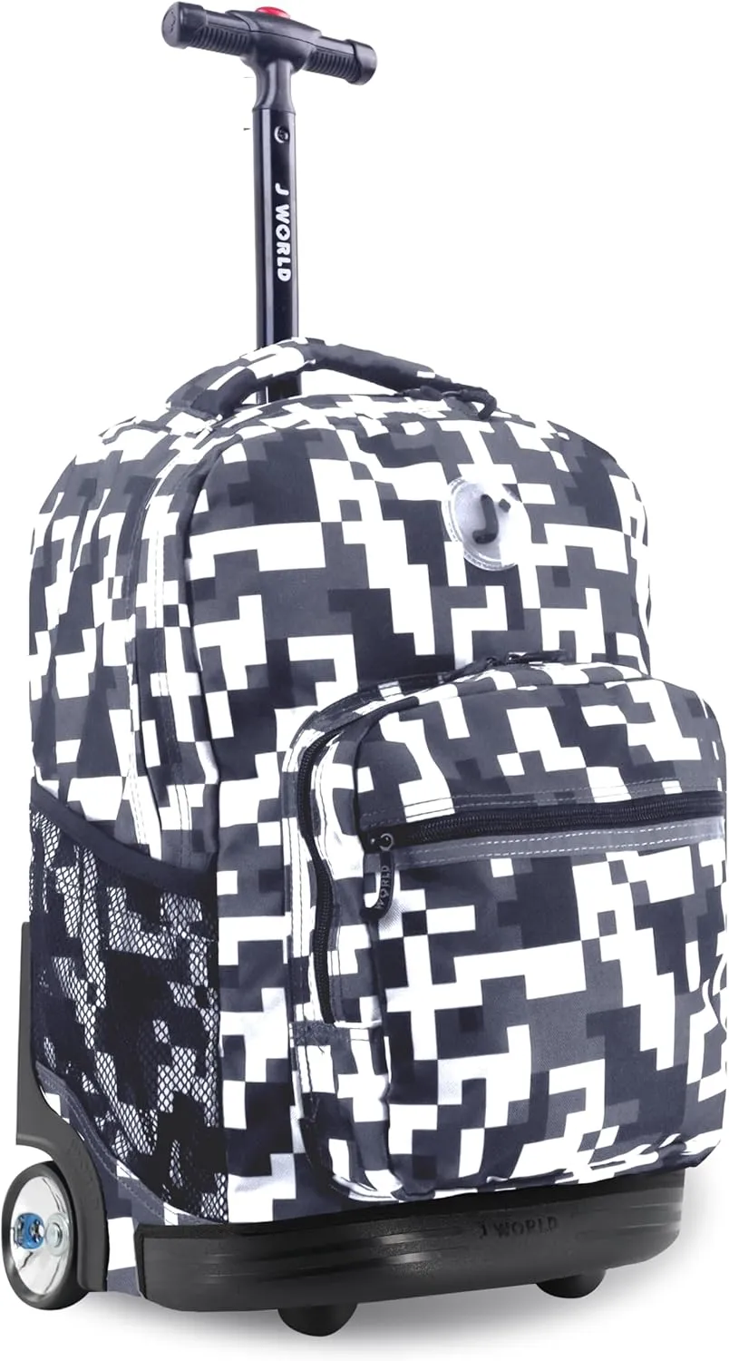 J World New York Sunrise Kids Rolling Backpack for Girls Boys Teen. Roller Bookbag with Wheels, Camo, 18"