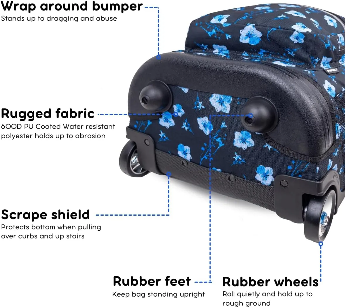 J World New York Sunrise Kids Rolling Backpack for Girls Boys Teen. Roller Bookbag with Wheels, Night Bloom, 18"