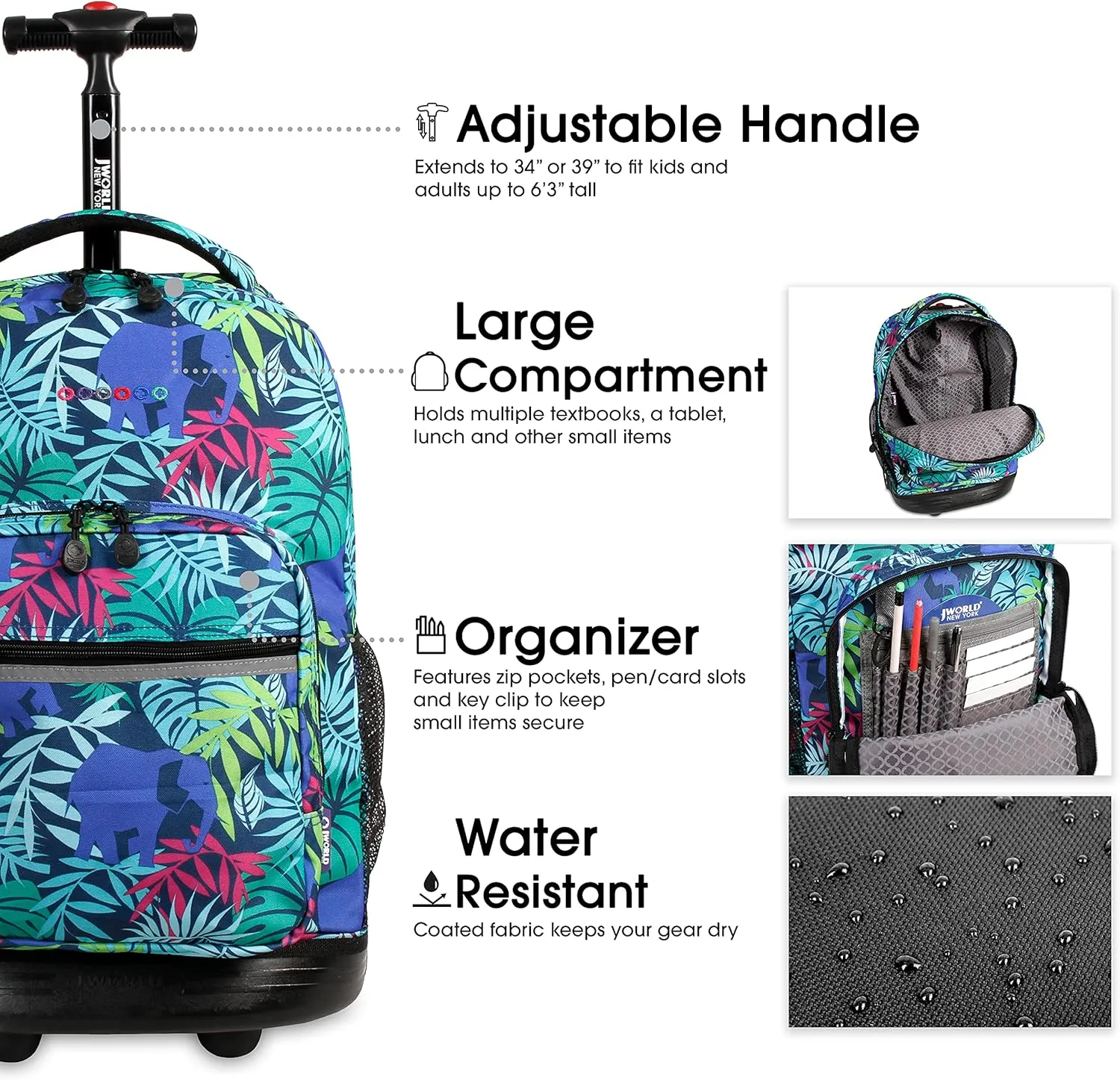 J World New York Sunrise Rolling Backpack Backpack, SAVANNA, 18"