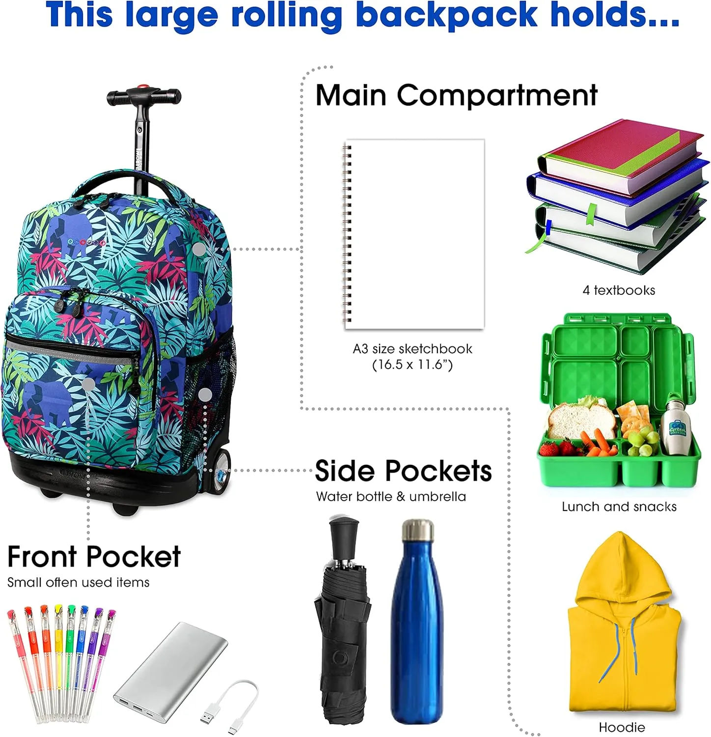 J World New York Sunrise Rolling Backpack Backpack, SAVANNA, 18"