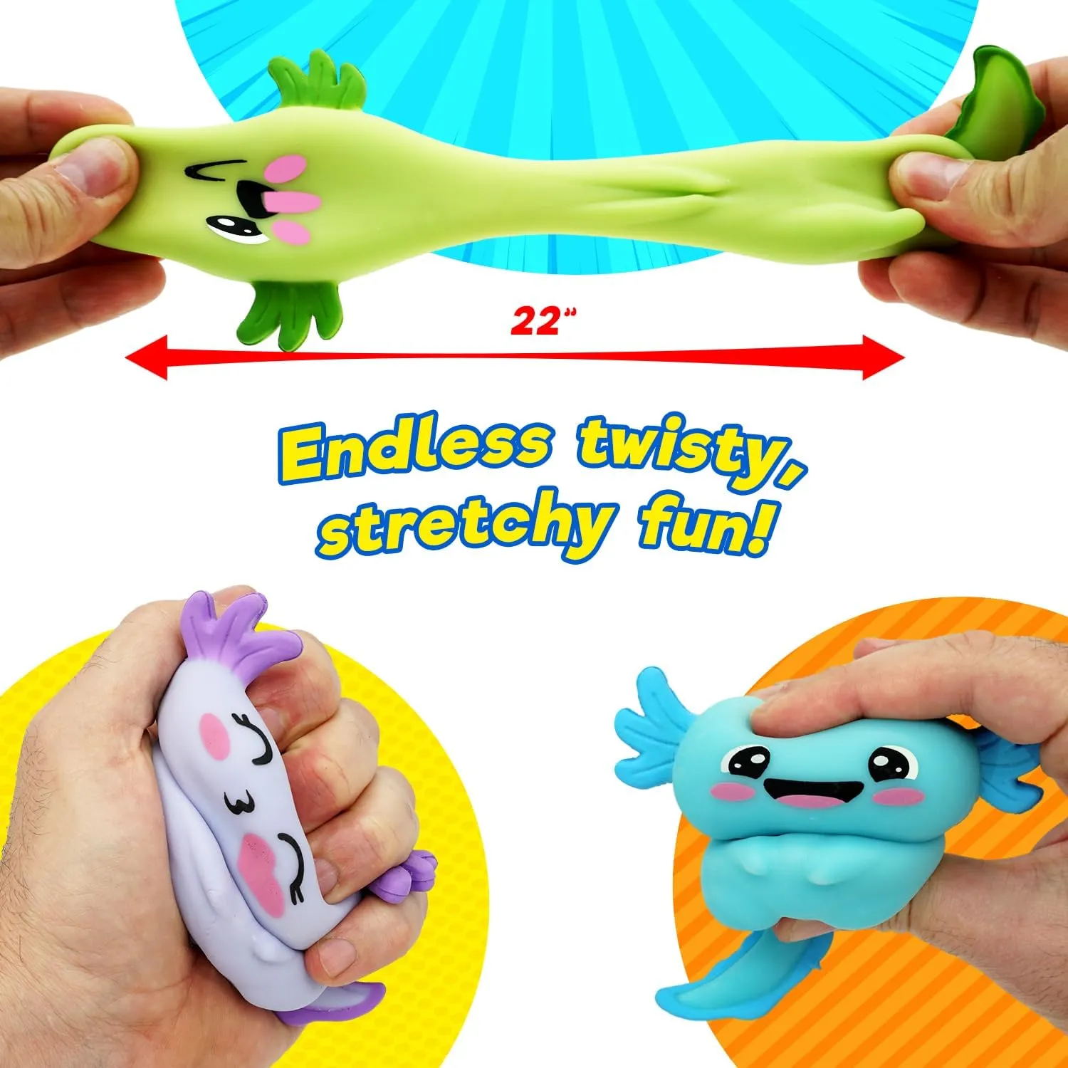 JA-RU Smushy Stuffed Axolotl Toy (4 Units Assorted) Ugly Cute Stretchy Twisty Animal Kids Toys for Boys and Girls. Smush Fidget Silly Squeez Stress Relief Axolotls Figure. 4743-4s