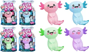 JA-RU Smushy Stuffed Axolotl Toy (4 Units Assorted) Ugly Cute Stretchy Twisty Animal Kids Toys for Boys and Girls. Smush Fidget Silly Squeez Stress Relief Axolotls Figure. 4743-4s