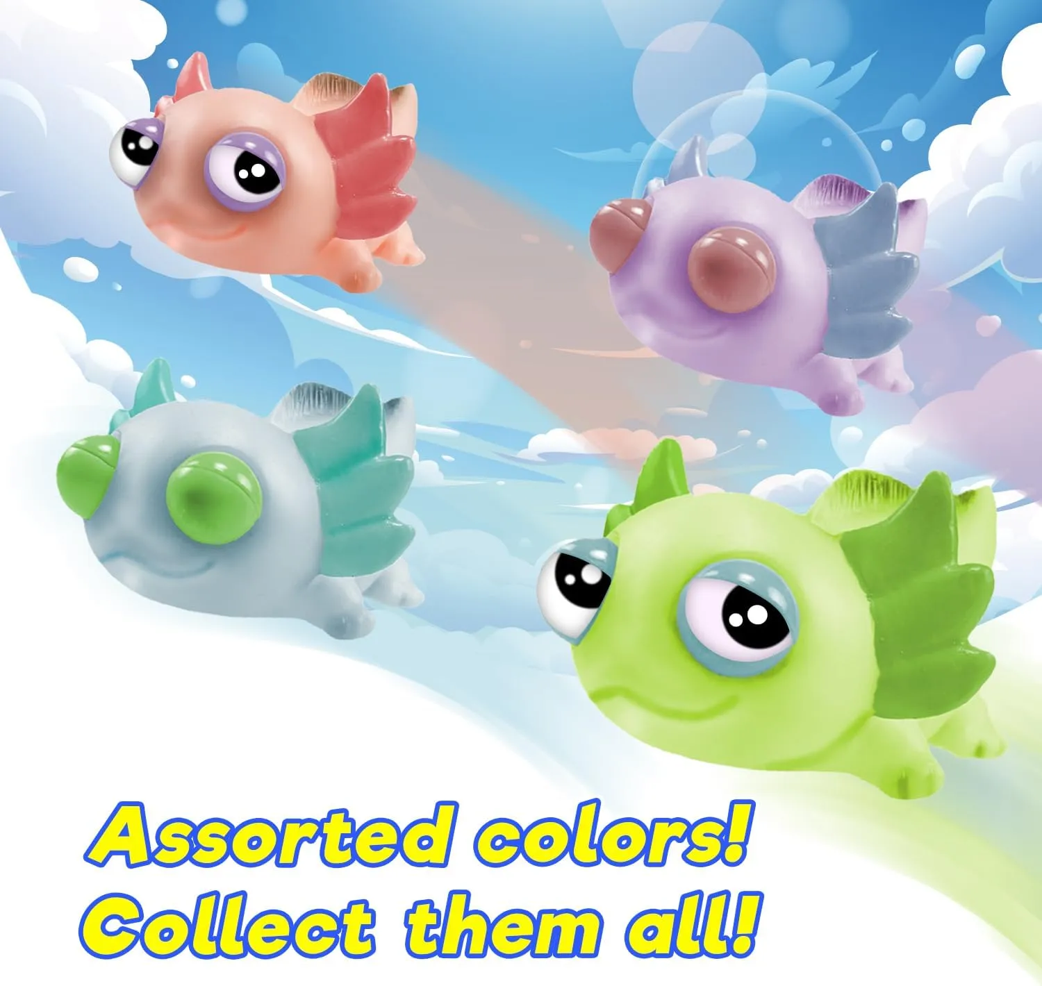JA-RU Squeezy Pop-Eyes Axolotl Toy (4 Unit Assorted) Ugly Cute Squishy Animal Kids Toys for Boys and Girls. Smush Fidget Silly Stress Relief Axolotls Sensory Figure. 4747-4s