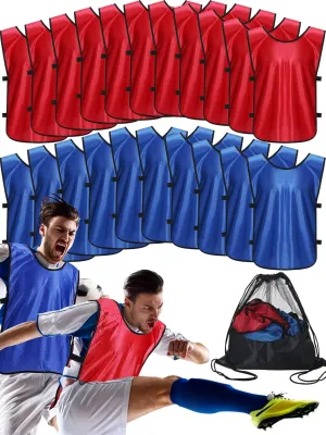 Jiuguva 24 Packs Pennies Scrimmage Vests, Team Training Practice Vests for Kids Youth and Adults Sports Pinnies Soccer Basketball, Blue and Red