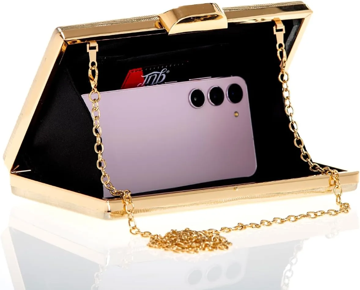 JNB Women's Metallic Material Hard Case Evening Party Clutch