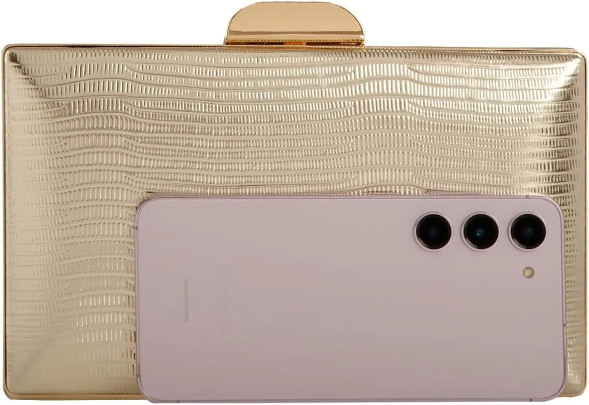 JNB Women's Metallic Material Hard Case Evening Party Clutch