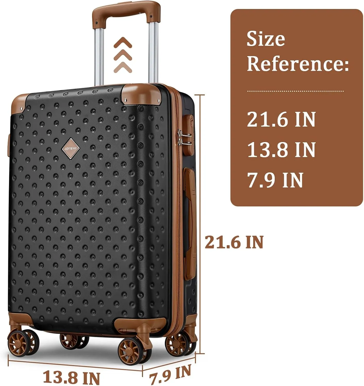 Joyway Luggage 20 Inch Carry On Luggage, Hard Shell Travel Carry On Suitcase Airline Approved,Lightweight Suitcases with Spinner Wheels(20-Inch, Black Brown)