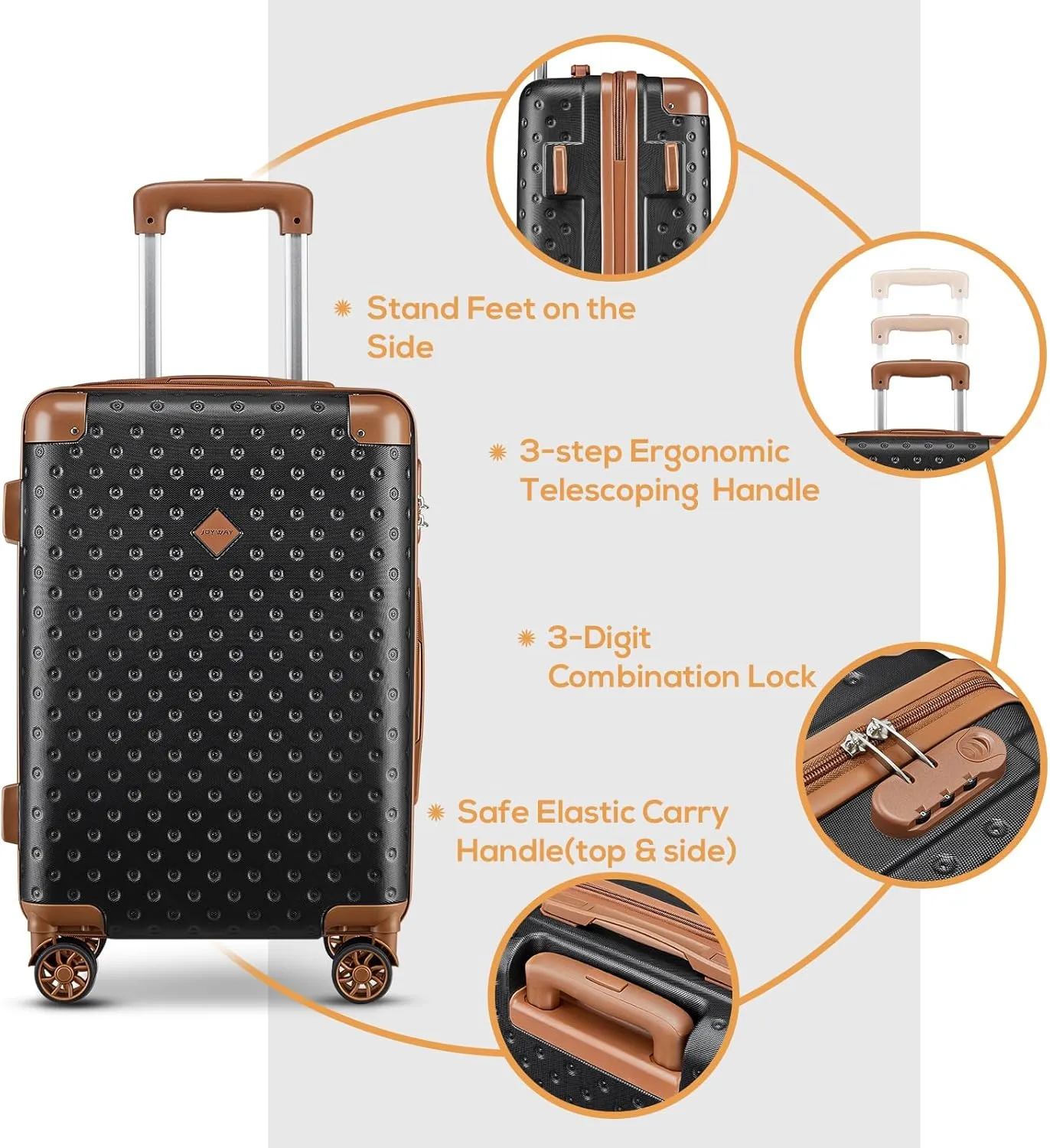 Joyway Luggage 20 Inch Carry On Luggage, Hard Shell Travel Carry On Suitcase Airline Approved,Lightweight Suitcases with Spinner Wheels(20-Inch, Black Brown)