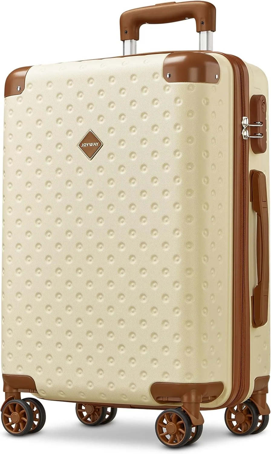Joyway Luggage 20 Inch Carry On Luggage, Hard Shell Travel Carry On Suitcase Airline Approved,Lightweight Suitcases with Spinner Wheels(20-Inch, White Brown)