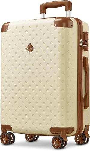 Joyway Luggage 20 Inch Carry On Luggage, Hard Shell Travel Carry On Suitcase Airline Approved,Lightweight Suitcases with Spinner Wheels(20-Inch, White Brown)