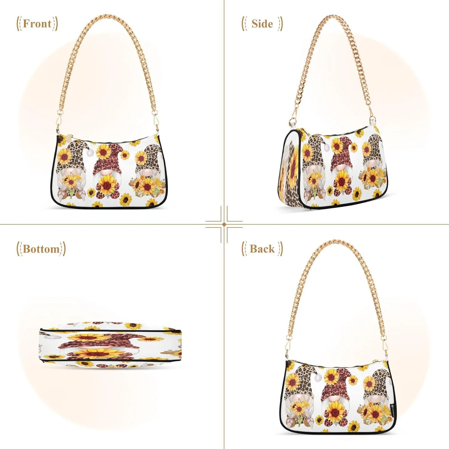 JSTEL Gnome Shoulder Purses for Women,Gnome Shoulder Bag Purse Womens Crescent Crossbody Bag