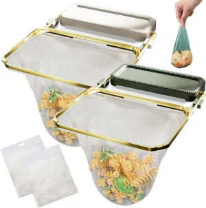 Kanggoulu Sink Strainer, Meshmate Waste Rack Sink, Rotatable Kitchen Sink Strainer with 100Pcs Filter Mesh Bags, Suction Cup Sink Strainer & Kitchen Sink Filter Rack (White Green, with 50Pcs Bag)
