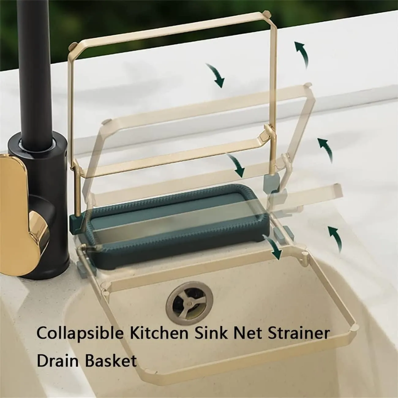 Kanggoulu Sink Strainer, Meshmate Waste Rack Sink, Rotatable Kitchen Sink Strainer with 100Pcs Filter Mesh Bags, Suction Cup Sink Strainer & Kitchen Sink Filter Rack (White Green, with 50Pcs Bag)