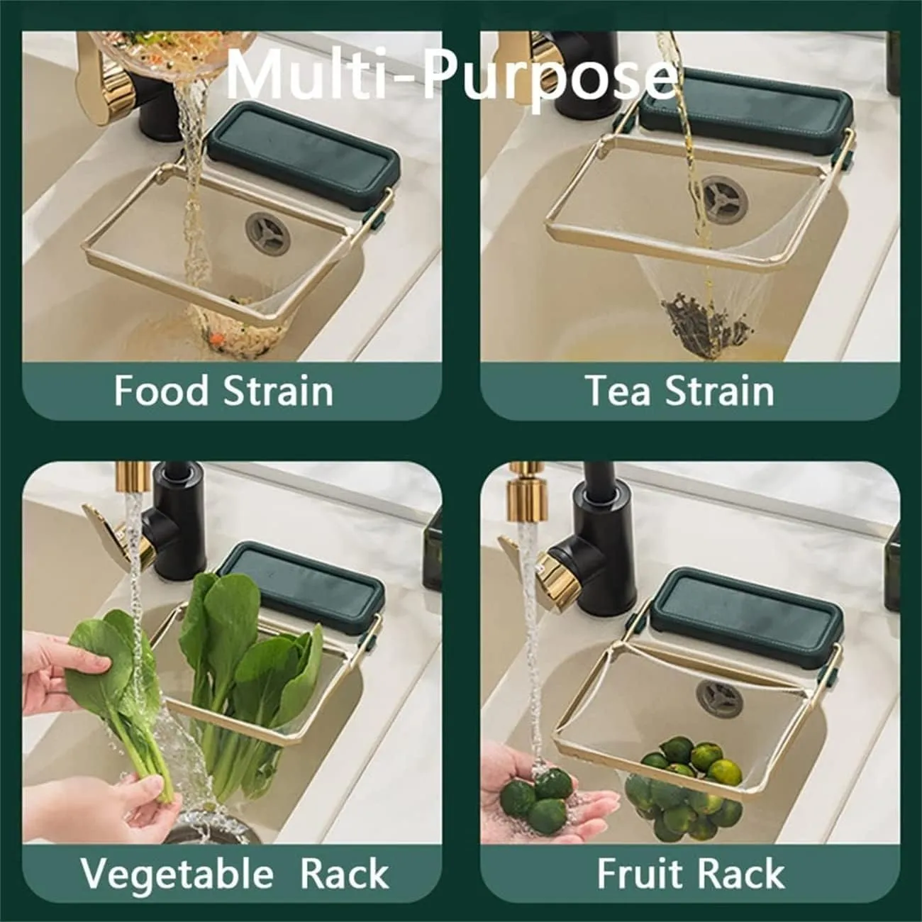 Kanggoulu Sink Strainer, Meshmate Waste Rack Sink, Rotatable Kitchen Sink Strainer with 100Pcs Filter Mesh Bags, Suction Cup Sink Strainer & Kitchen Sink Filter Rack (White Green, with 50Pcs Bag)