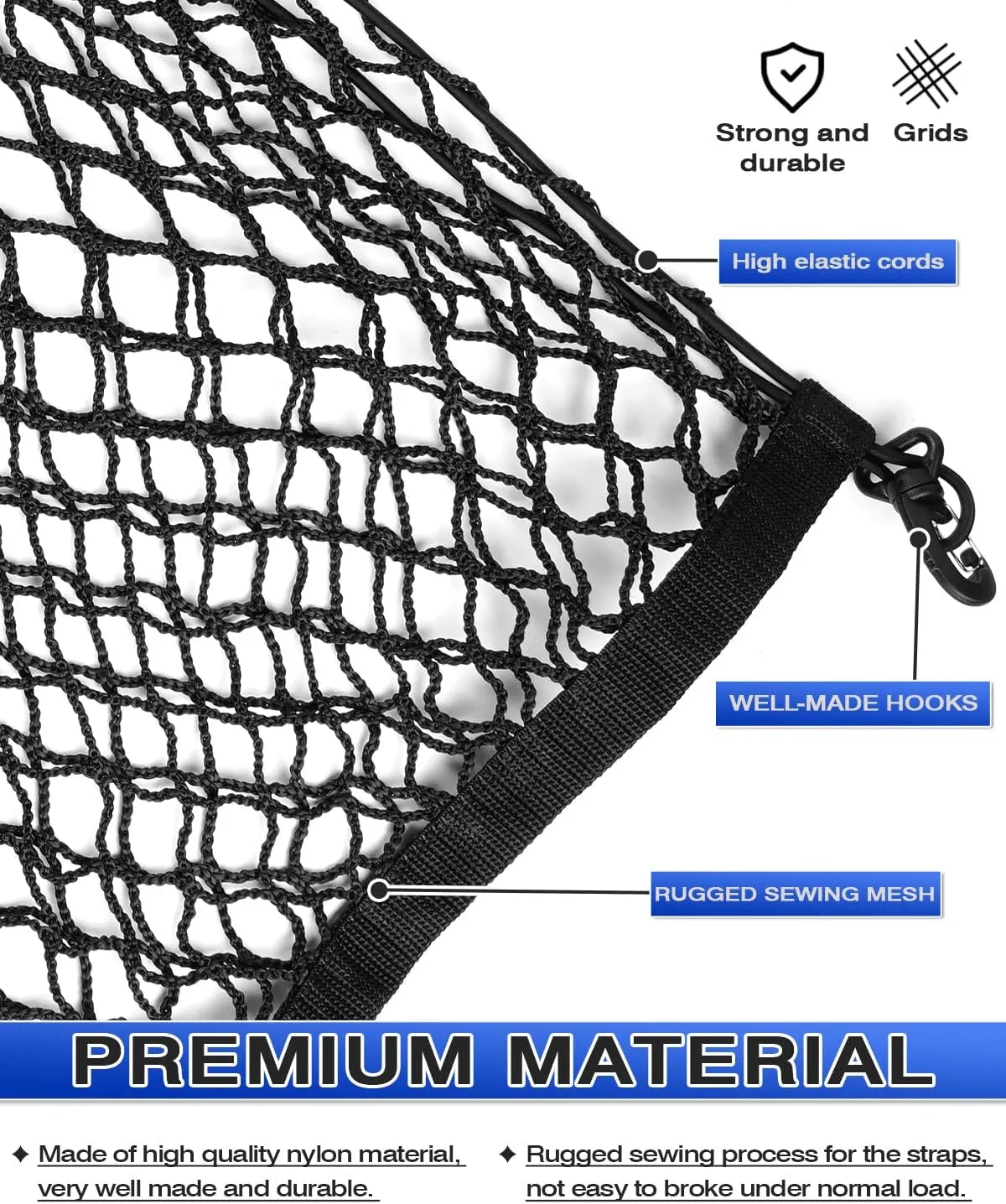 Karltys Envelope Style Cargo Net for 2015-2025 Chevy Tahoe/Suburban/GMC Yukon Accessories, Adjustable Elastic Rear Trunk Cargo Net, Heavy Duty Nylon Mesh Storage Netting Organizer