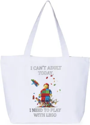 Keep Calm and Build It Zippered Tote Bag - Themed Shopping Bag - Art Print Cloth Bag
