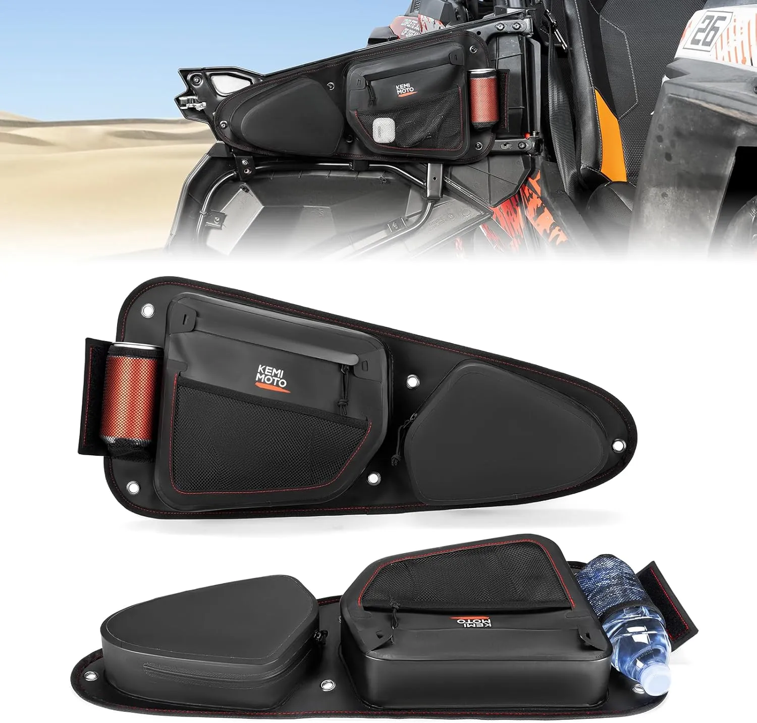 KEMIMOTO TPU New Fabric IPX6 Waterproof Door Bags Compatible with Polaris RZR XP 1000 Trail S 900 Turbo S Accessories 2014-2023, All-round Mudproof Zippers Easy to Clean Side Door Bags