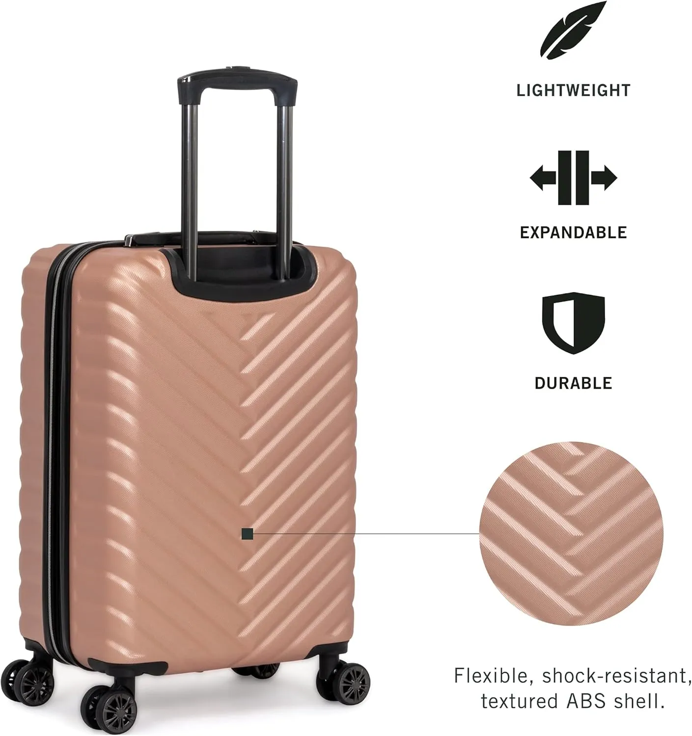 Kenneth Cole REACTION Madison Square Lightweight Hardside Chevron Expandable Spinner Luggage, Rose Gold, 20-Inch Carry On