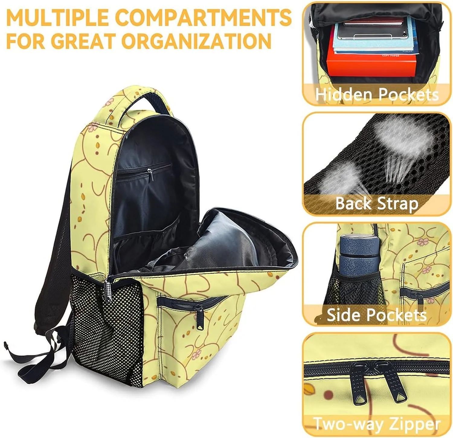 Kids Backpack Gifts, 17 Inch Cute School Backpacks for Girls, Yellow Large Capacity Bookbag for Elementary School
