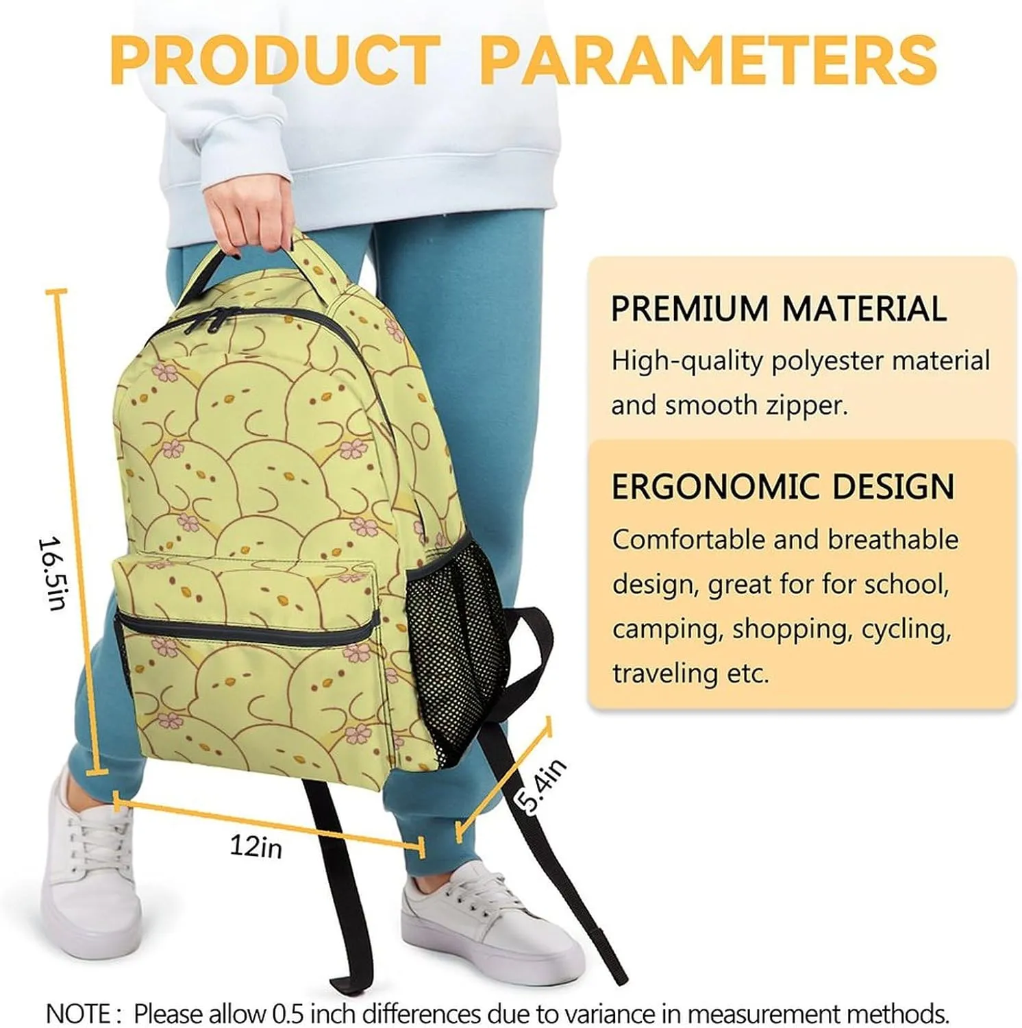 Kids Backpack Gifts, 17 Inch Cute School Backpacks for Girls, Yellow Large Capacity Bookbag for Elementary School