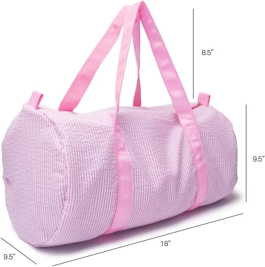 Kids Duffle Travel Bag, Seersucker Overnight Weekender Carry on Bag for Toddler Boys Girls, Lightweight Small Personal Items Bags (Pink)