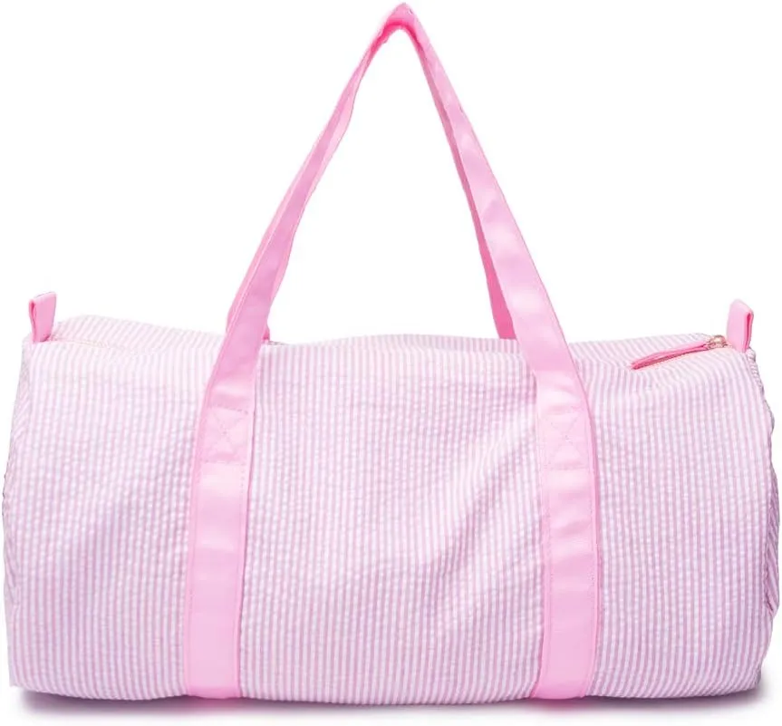 Kids Duffle Travel Bag, Seersucker Overnight Weekender Carry on Bag for Toddler Boys Girls, Lightweight Small Personal Items Bags (Pink)