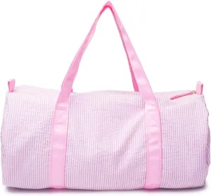Kids Duffle Travel Bag, Seersucker Overnight Weekender Carry on Bag for Toddler Boys Girls, Lightweight Small Personal Items Bags (Pink)