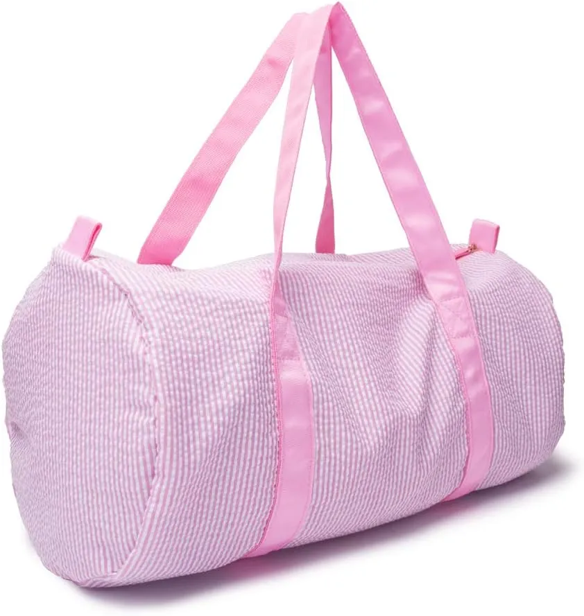 Kids Duffle Travel Bag, Seersucker Overnight Weekender Carry on Bag for Toddler Boys Girls, Lightweight Small Personal Items Bags (Pink)