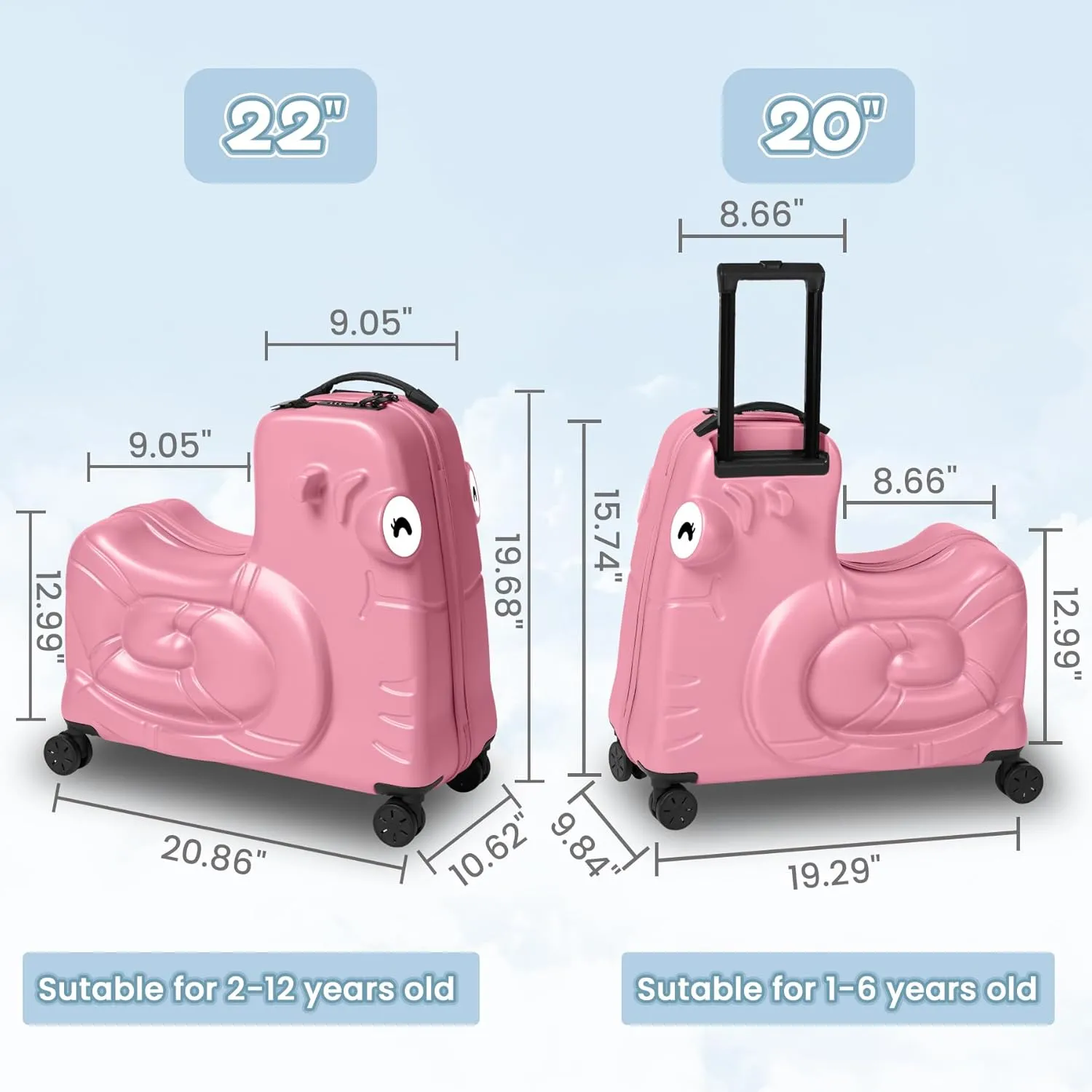 Kids Luggage, Kids Ride-on Luggage with Spinner Wheels Suitcase, Kid's Ride-On Suitcase Help Your Child Relax, Carry On Trolley Luggage with Password Lock, 20"