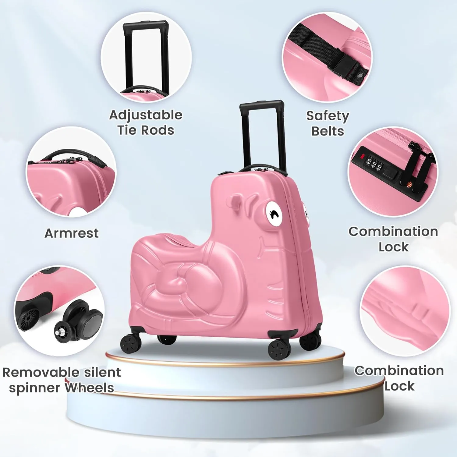 Kids Luggage, Kids Ride-on Luggage with Spinner Wheels Suitcase, Kid's Ride-On Suitcase Help Your Child Relax, Carry On Trolley Luggage with Password Lock, 20"