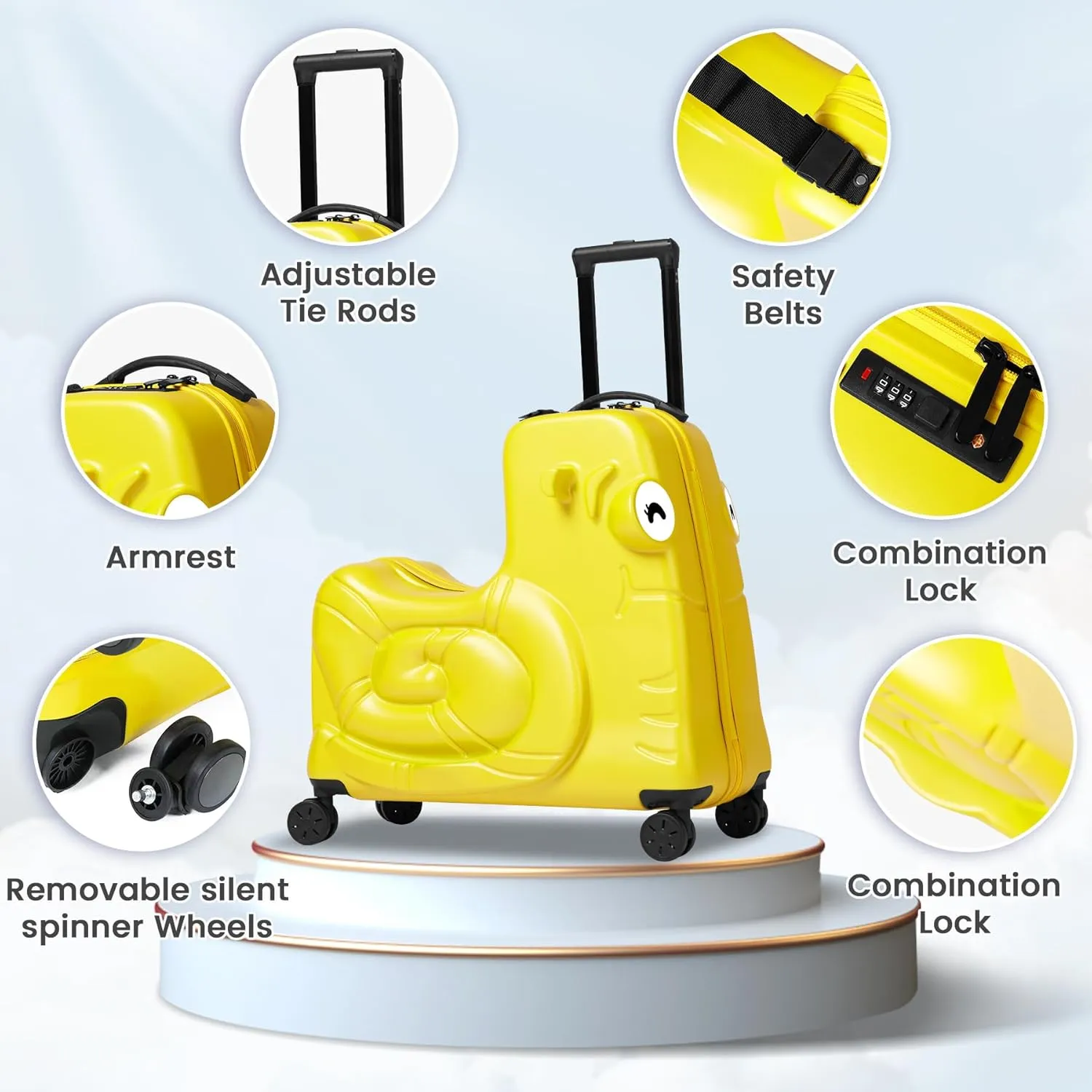 Kids Luggage, Kids Ride-on Luggage with Spinner Wheels Suitcase, Kid's Ride-On Suitcase Help Your Child Relax, Carry On Trolley Luggage with Password Lock, 20"
