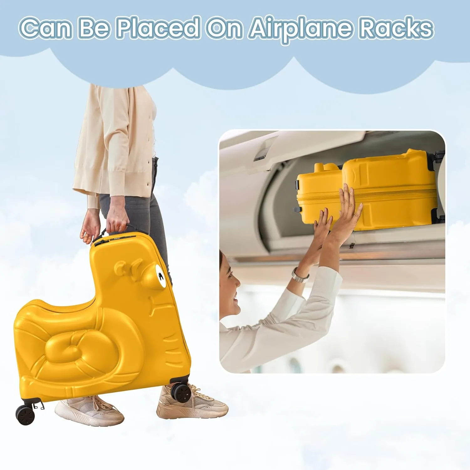 Kids Luggage, Kids Ride-on Luggage with Spinner Wheels Suitcase, Kid's Ride-On Suitcase Help Your Child Relax, Carry On Trolley Luggage with Password Lock, 22"