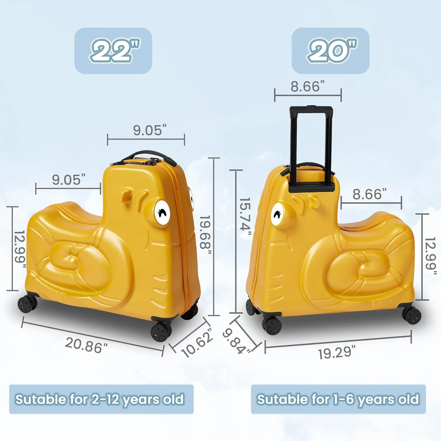 Kids Luggage, Kids Ride-on Luggage with Spinner Wheels Suitcase, Kid's Ride-On Suitcase Help Your Child Relax, Carry On Trolley Luggage with Password Lock, 22"